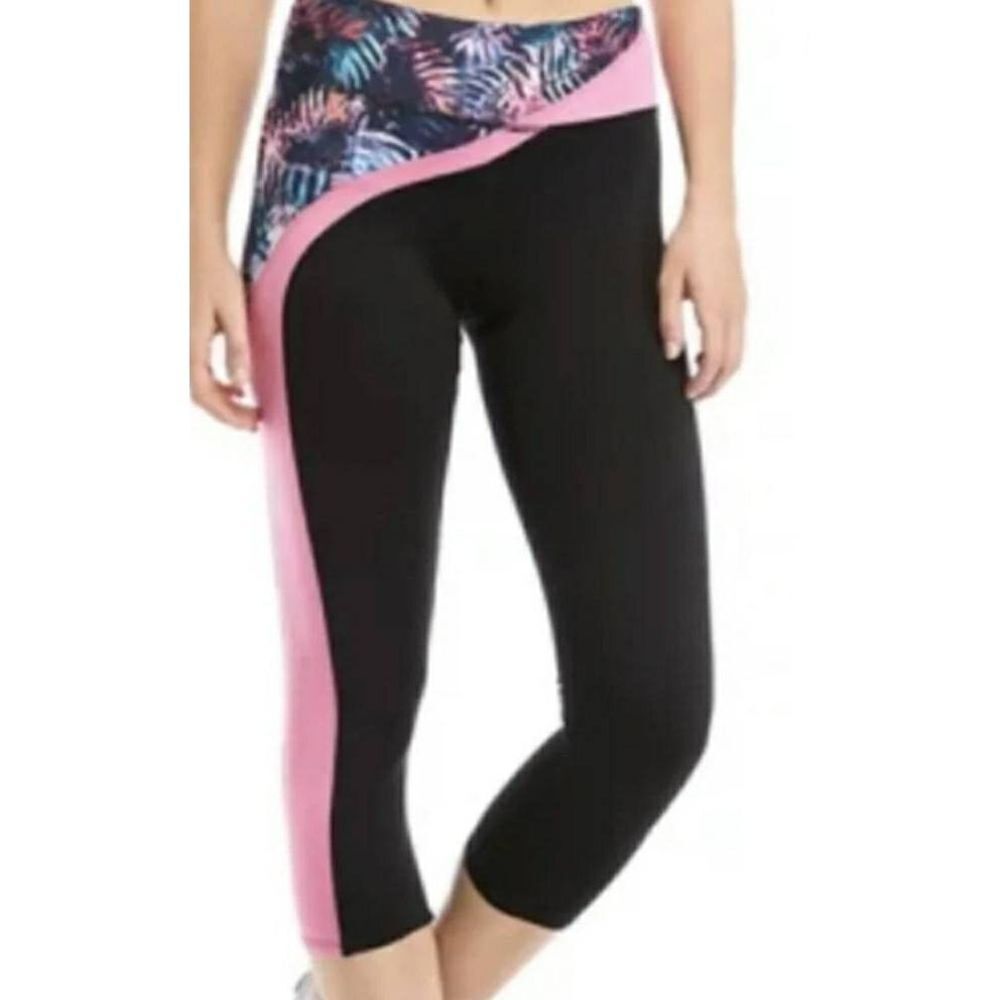 NWT Jessica Simpson The Warm Up Longline Leggings Size Jet Black with Multi Colo